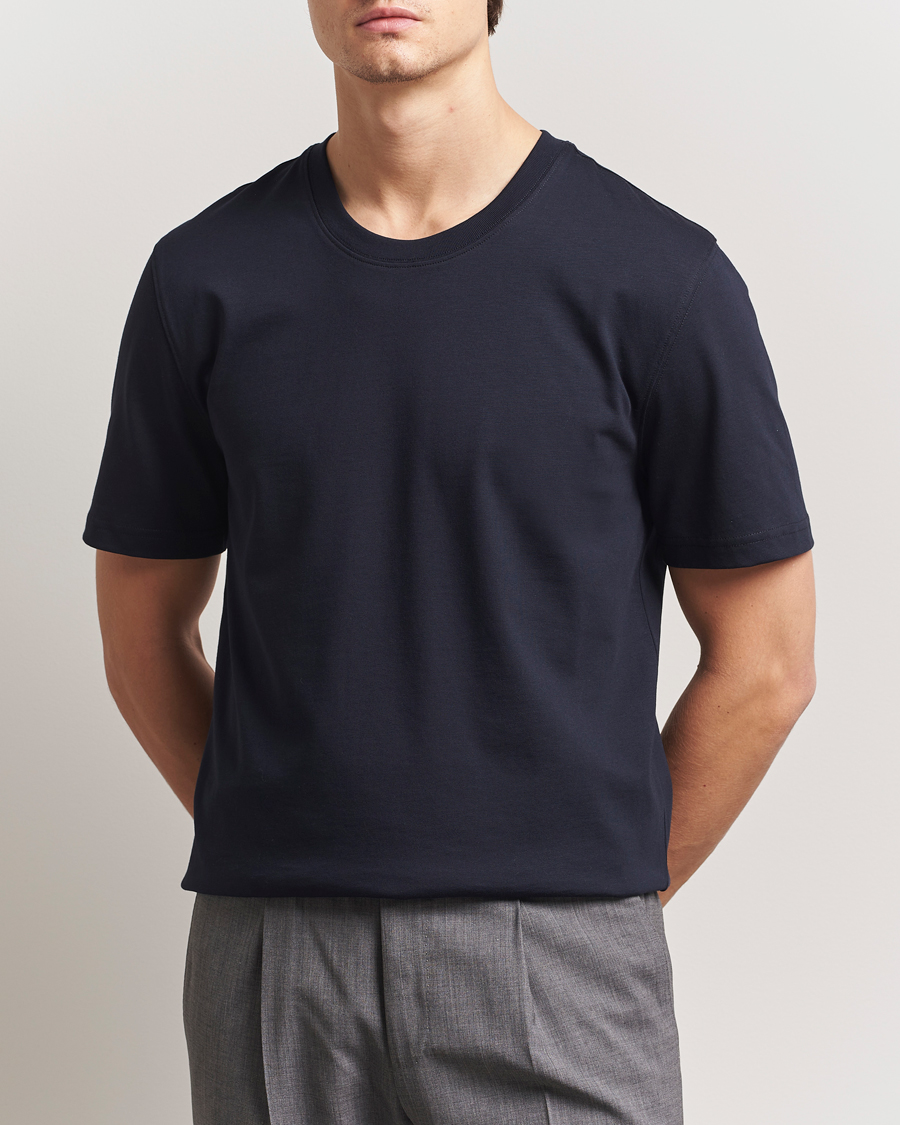 Uomini | T-shirt | Eton | Mercerized Jersey Crew Neck T-Shirt Navy Blue