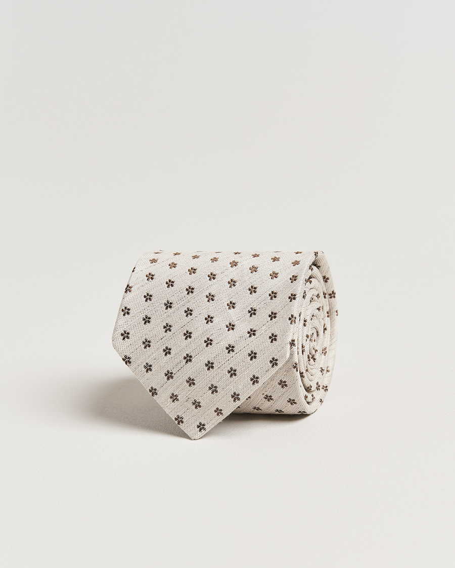 Uomini | Eton Silk/Linen Floral Tie Beige | Eton | Silk/Linen Floral Tie Beige