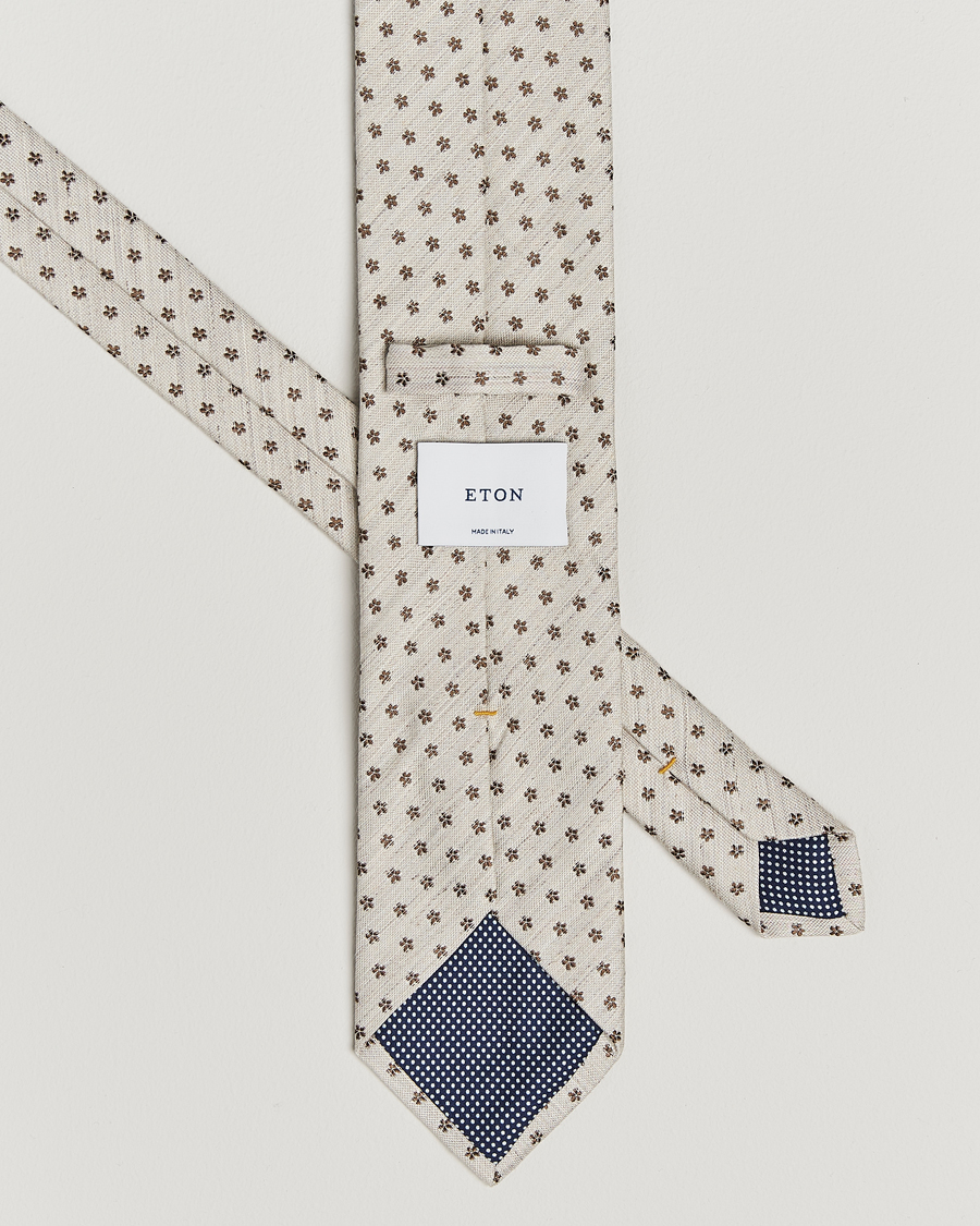 Uomini | Eton Silk/Linen Floral Tie Beige | Eton | Silk/Linen Floral Tie Beige