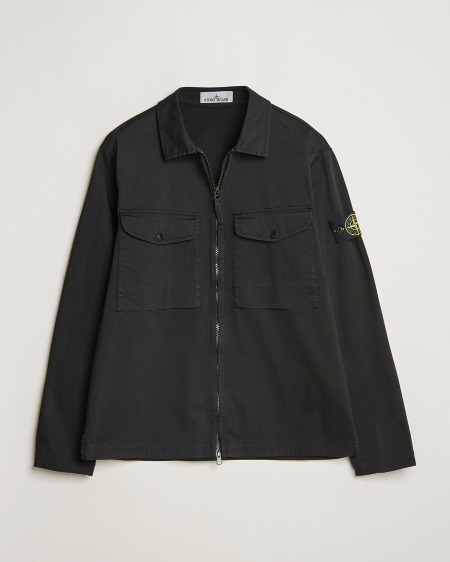 Uomini | Camicie | Stone Island | Cotton Stretch Zip Overshirt Black