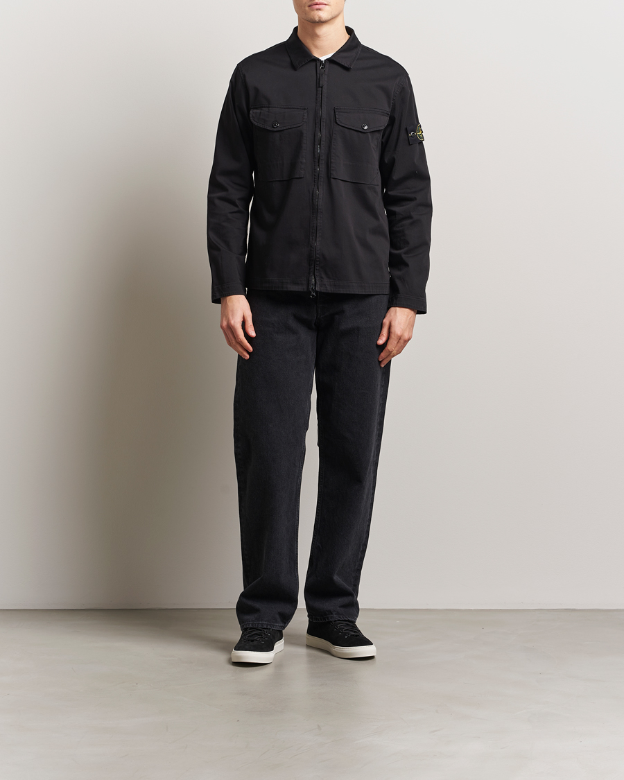 Uomini | Camicie | Stone Island | Cotton Stretch Zip Overshirt Black