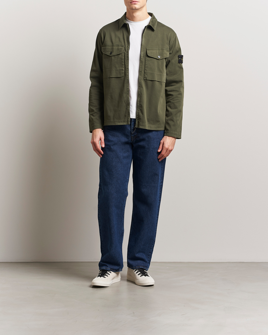 Stone Island Cotton Stretch Zip Overshirt Military Green su