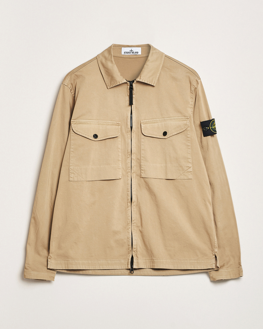 Uomini | Camicie | Stone Island | Cotton Stretch Zip Overshirt Biscuit