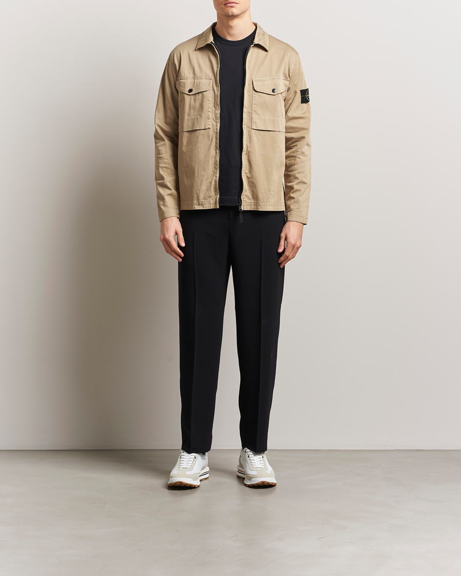 Uomini | Camicie | Stone Island | Cotton Stretch Zip Overshirt Biscuit