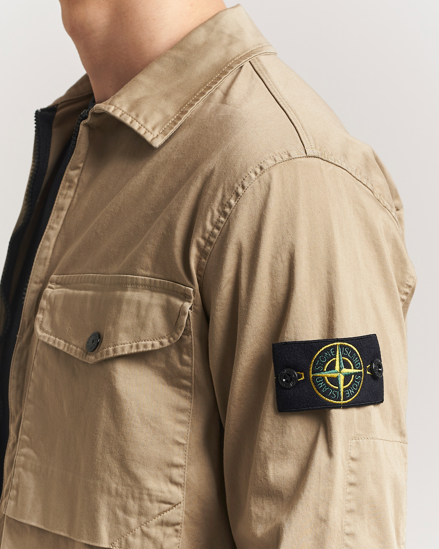 Uomini | Camicie | Stone Island | Cotton Stretch Zip Overshirt Biscuit