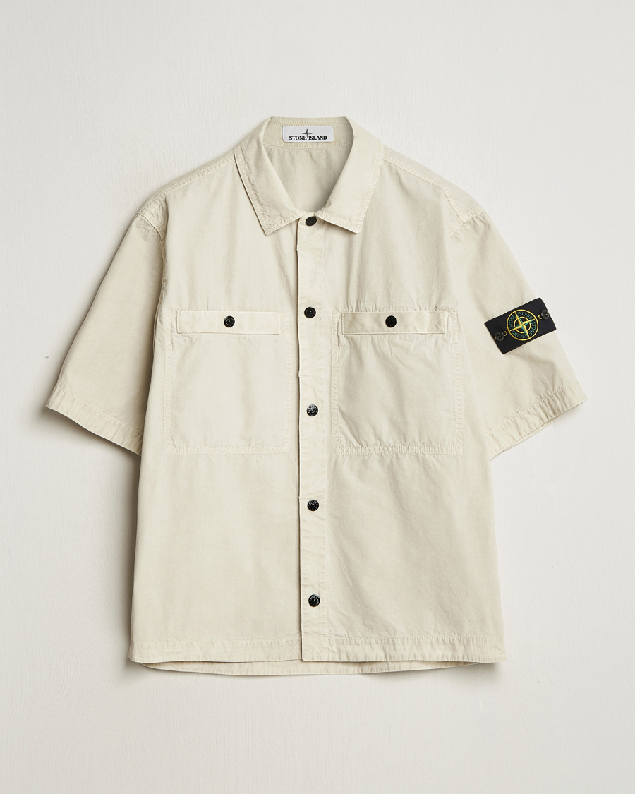 Uomini | Camicie | Stone Island | Cotton Canvas Old Effect Short Sleeve Shirt Sand