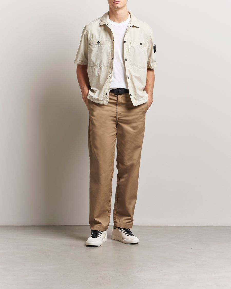 Uomini | Camicie | Stone Island | Cotton Canvas Old Effect Short Sleeve Shirt Sand