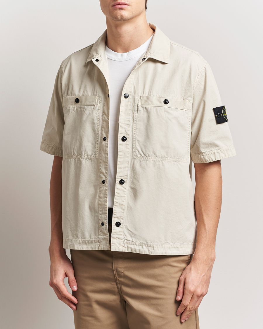 Uomini | Camicie | Stone Island | Cotton Canvas Old Effect Short Sleeve Shirt Sand