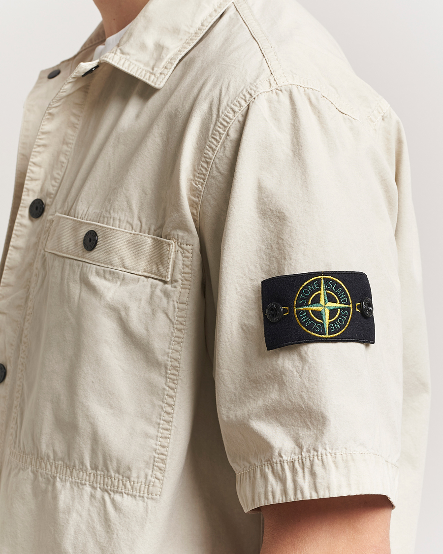 Uomini | Camicie | Stone Island | Cotton Canvas Old Effect Short Sleeve Shirt Sand