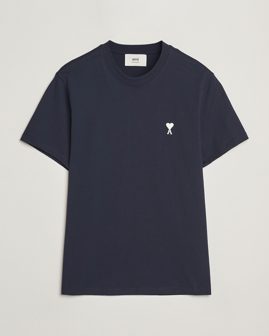 Uomini | T-shirt | AMI | Off White Heart Logo T-Shirt Night Blue