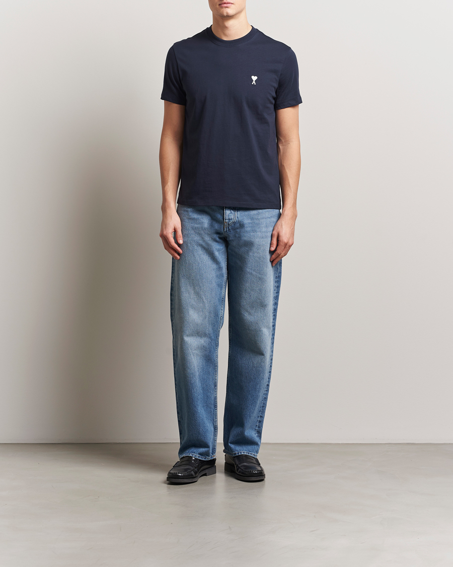 Uomini | T-shirt | AMI | Off White Heart Logo T-Shirt Night Blue