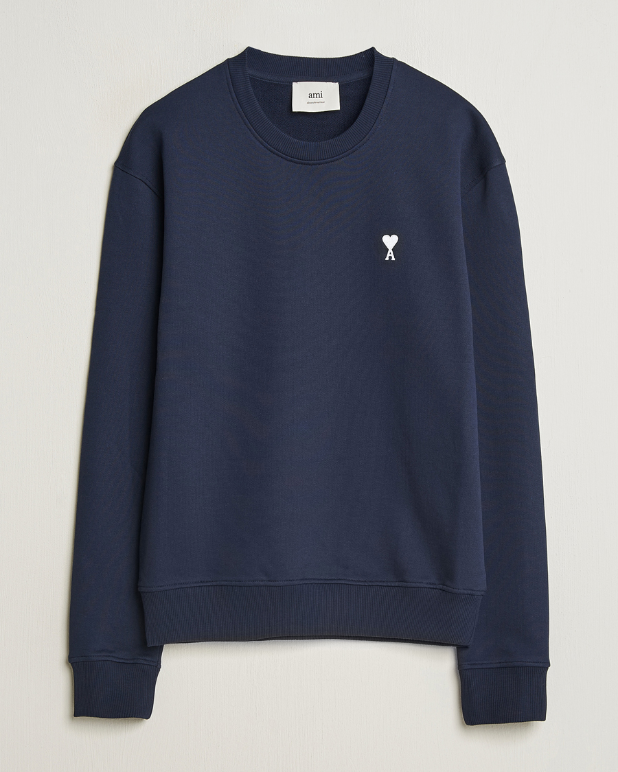 Uomini | Maglieria | AMI | Off White Heart Logo Sweatshirt Night Blue