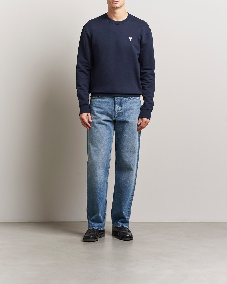 Uomini | Maglieria | AMI | Off White Heart Logo Sweatshirt Night Blue