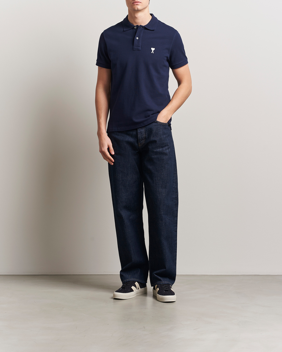 Uomini | Polo | AMI | Off White Heart Logo Polo Night Blue