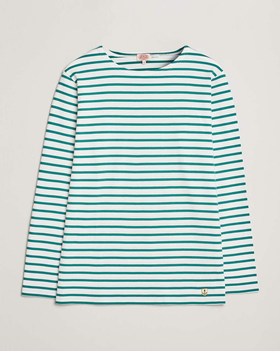 Uomini | T-shirt | Armor-lux | Houat Héritage Stripe Long Sleeve T-Shirt Milk/Deep Jungle
