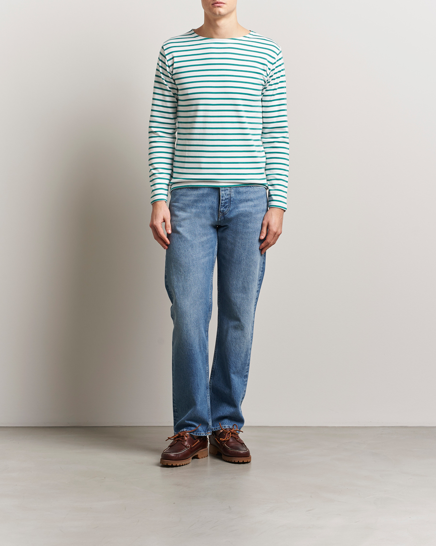 Uomini | T-shirt | Armor-lux | Houat Héritage Stripe Long Sleeve T-Shirt Milk/Deep Jungle