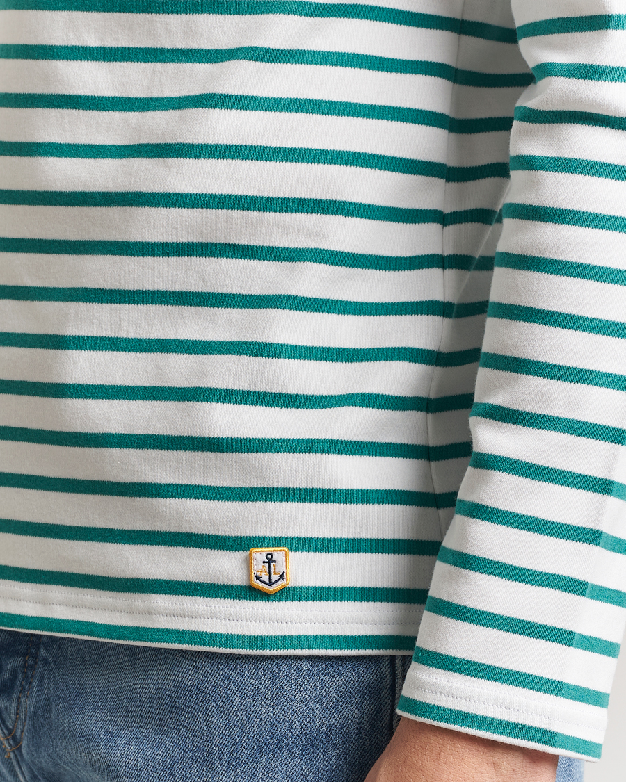 Uomini | T-shirt | Armor-lux | Houat Héritage Stripe Long Sleeve T-Shirt Milk/Deep Jungle