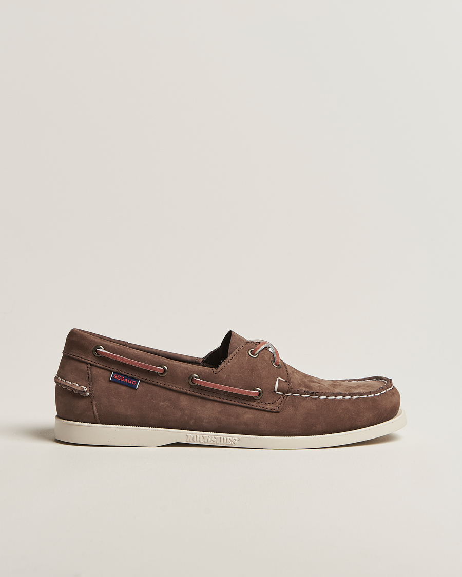 Uomini | Scarpe da barca | Sebago | Docksides Portland Nubuck Boat Shoe Dark Brown