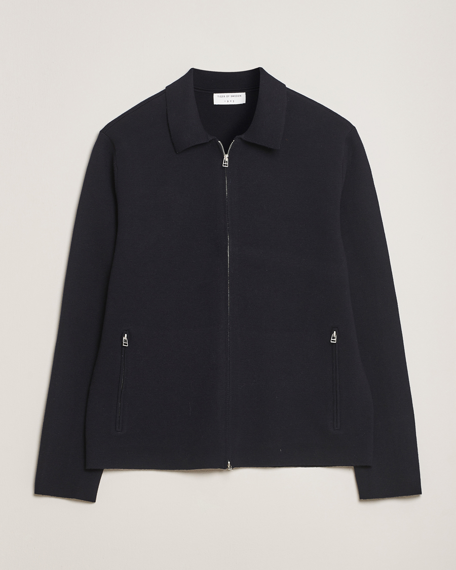 Uomini | Maglieria | Tiger of Sweden | Celyn Cotton/Wool Full Zip Light Ink