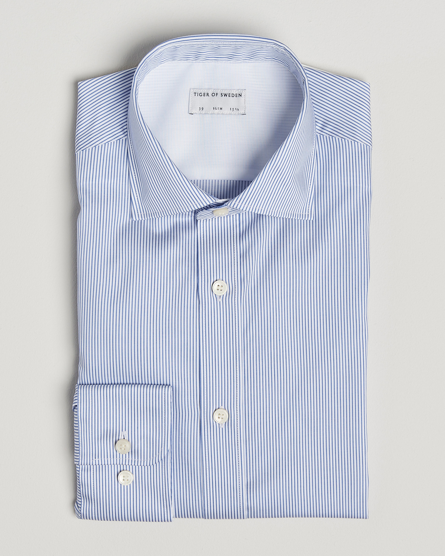 Uomini | Camicie | Tiger of Sweden | Adley Cotton Striped Shirt Blue