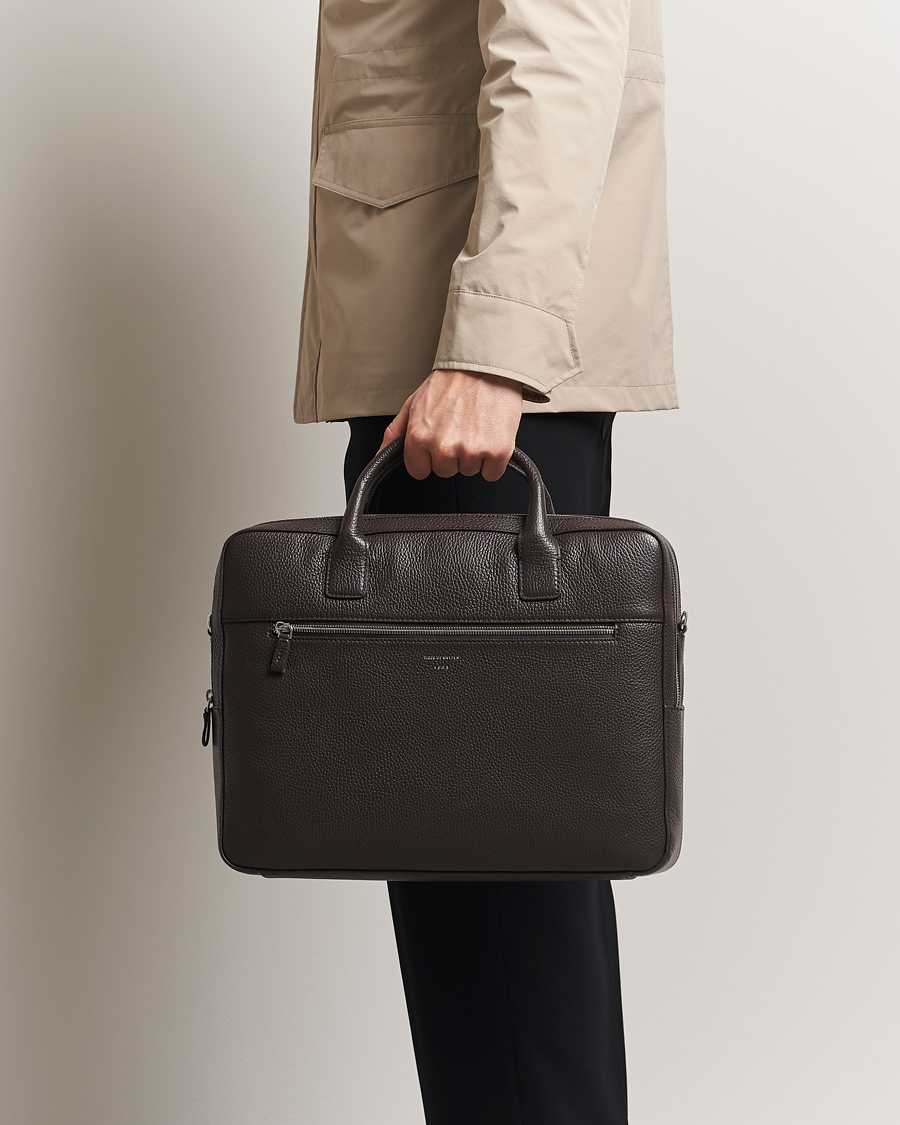 Uomini | Tiger of Sweden Beridare Double Zip Leather Briefcase Dark Brown | Tiger of Sweden | Beridare Double Zip Leather Briefcase Dark Brown