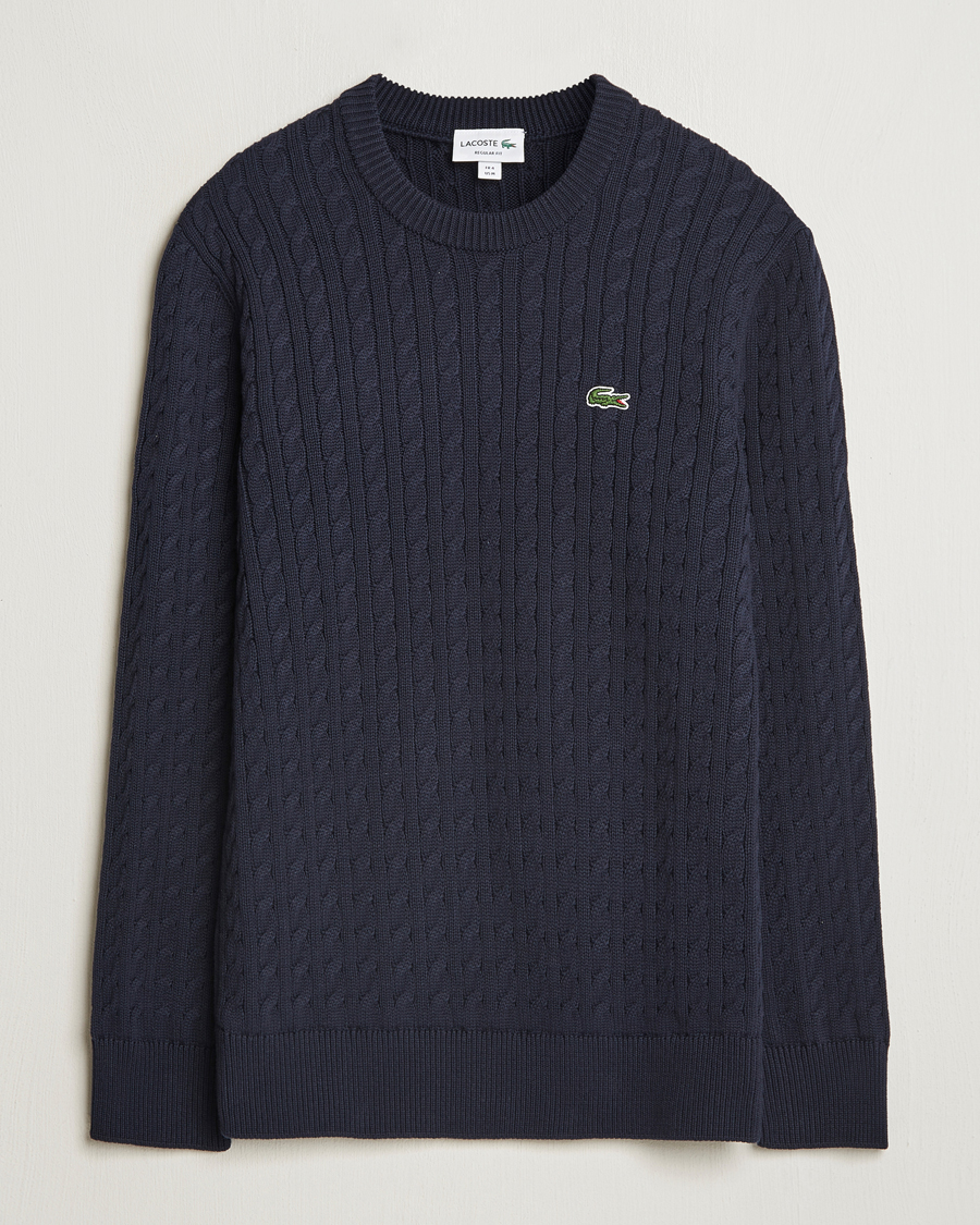 Uomini | Maglieria | Lacoste | Cotton Cable Sweater Navy Blue