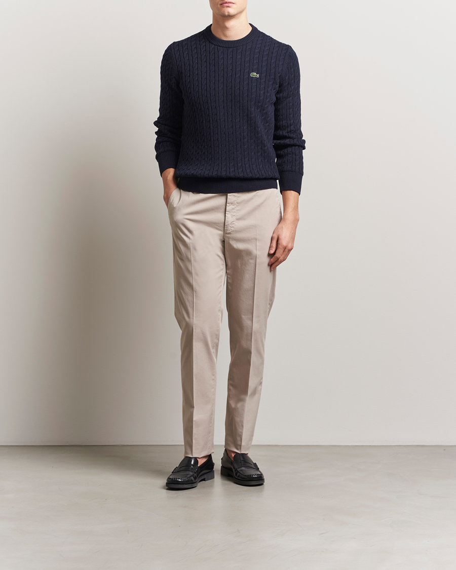 Uomini | Maglieria | Lacoste | Cotton Cable Sweater Navy Blue