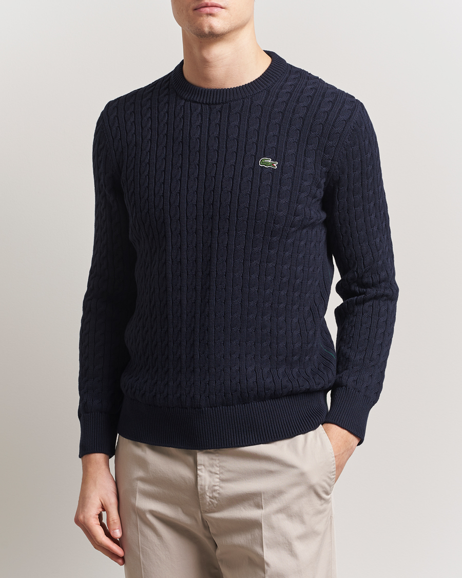 Uomini | Maglieria | Lacoste | Cotton Cable Sweater Navy Blue