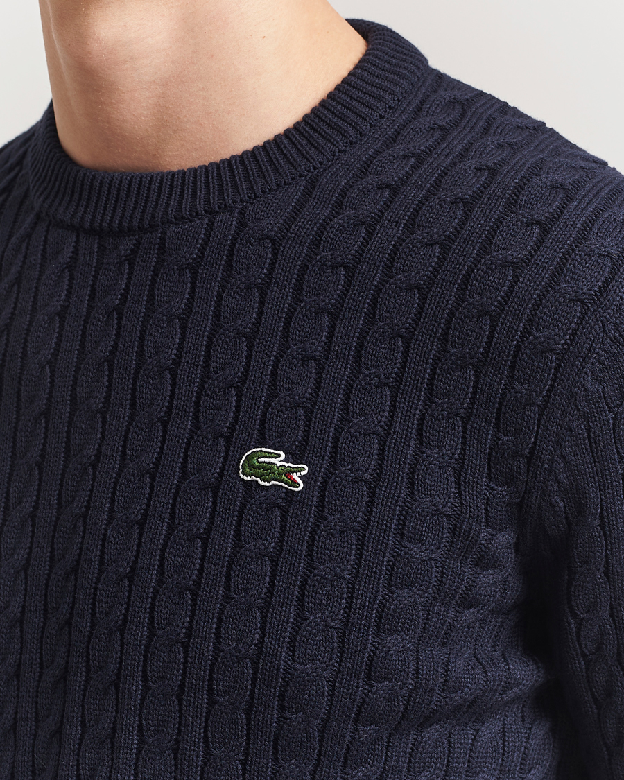 Uomini | Maglieria | Lacoste | Cotton Cable Sweater Navy Blue