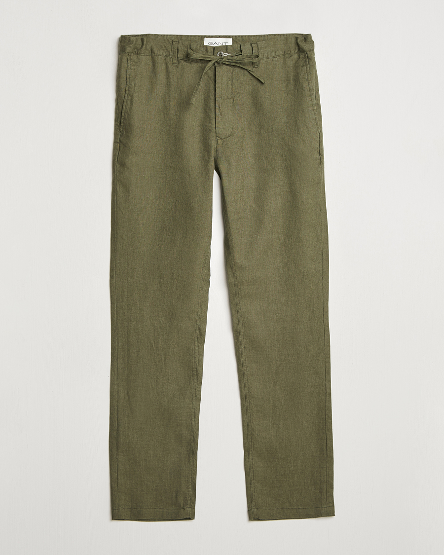 Uomini | Pantaloni | Gant | Relaxed Linen Drawstring Pants Juniper Green