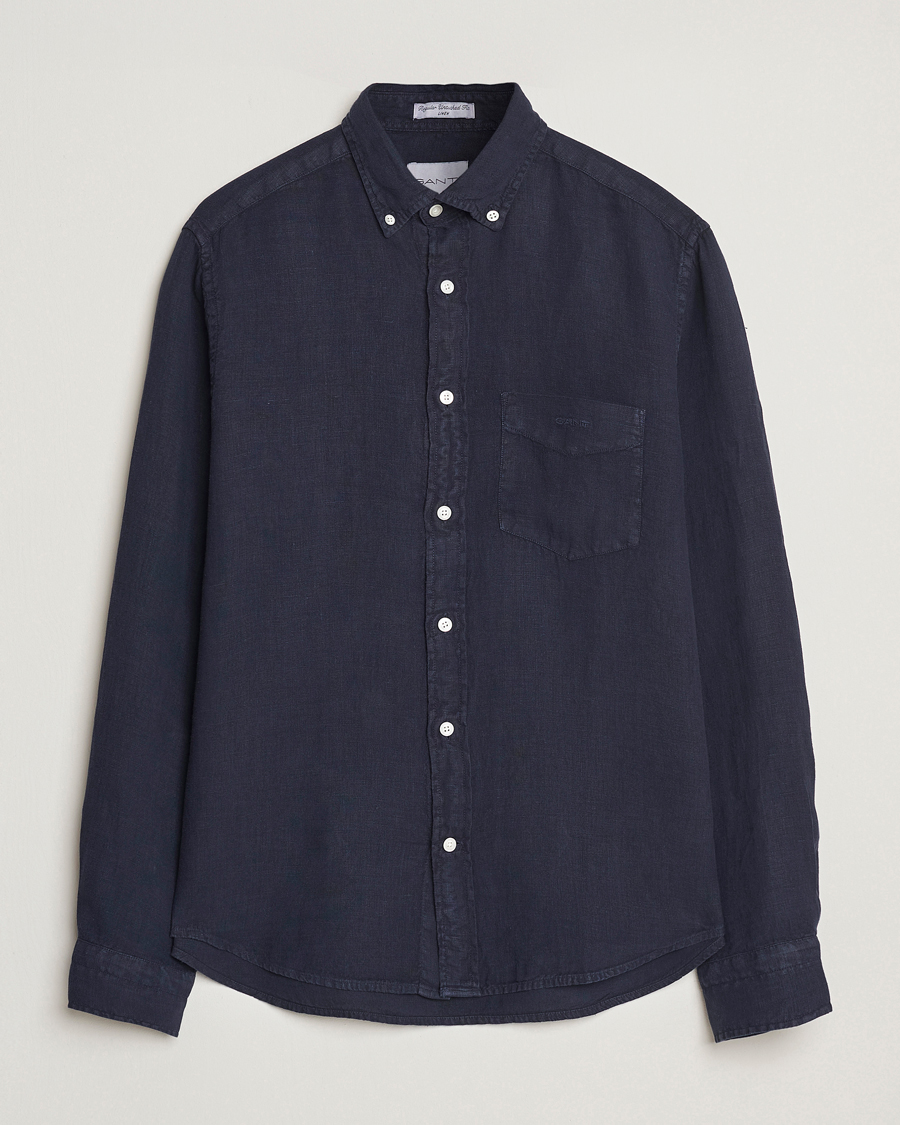 Uomini | Camicie | Gant | Regular Fit Garment Dyed Linen Shirt Evening Blue