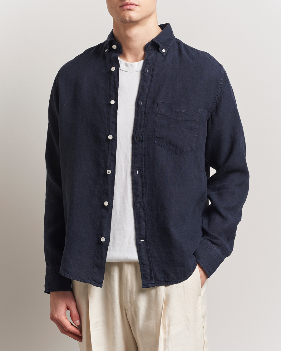 Uomini | Camicie | Gant | Regular Fit Garment Dyed Linen Shirt Evening Blue