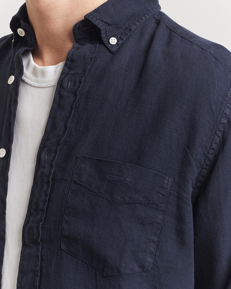 Uomini | Camicie | Gant | Regular Fit Garment Dyed Linen Shirt Evening Blue