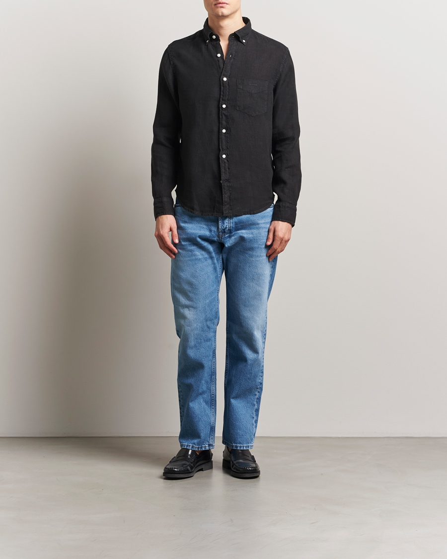 Uomini | Camicie | Gant | Regular Fit Garment Dyed Linen Shirt Black