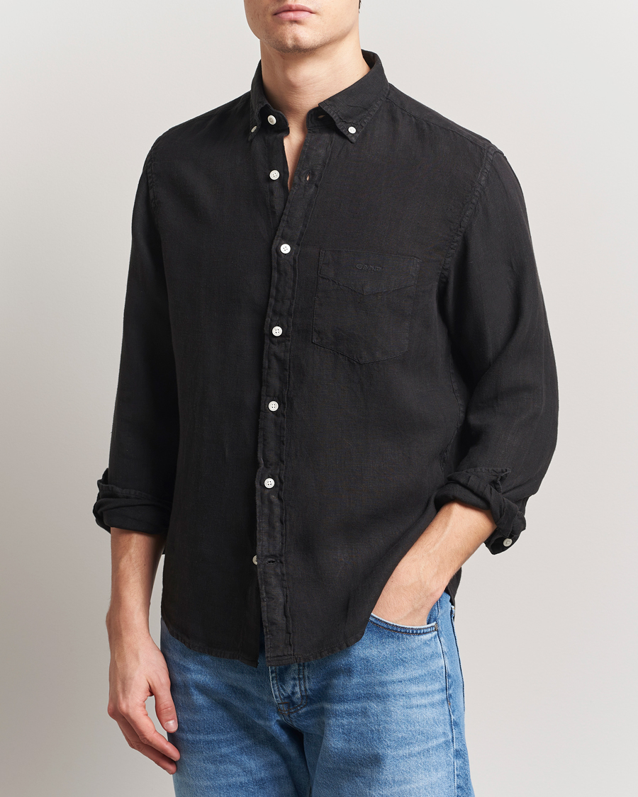 Uomini | Camicie | Gant | Regular Fit Garment Dyed Linen Shirt Black