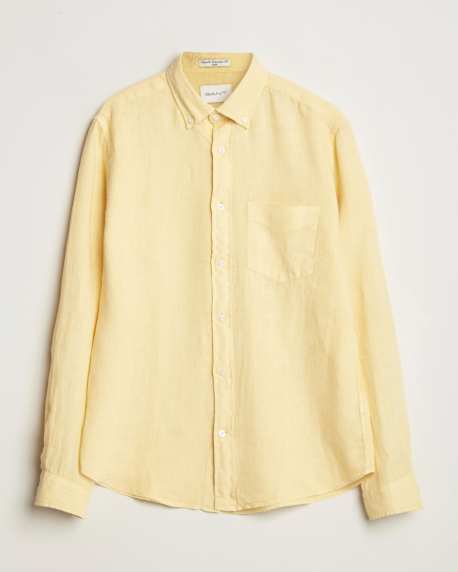 Uomini | Camicie | Gant | Regular Fit Garment Dyed Linen Shirt Dusty Yellow