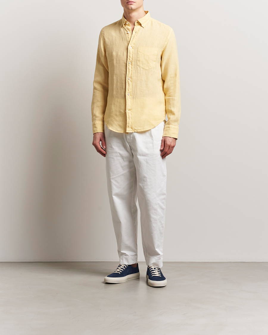 Uomini | Camicie | Gant | Regular Fit Garment Dyed Linen Shirt Dusty Yellow