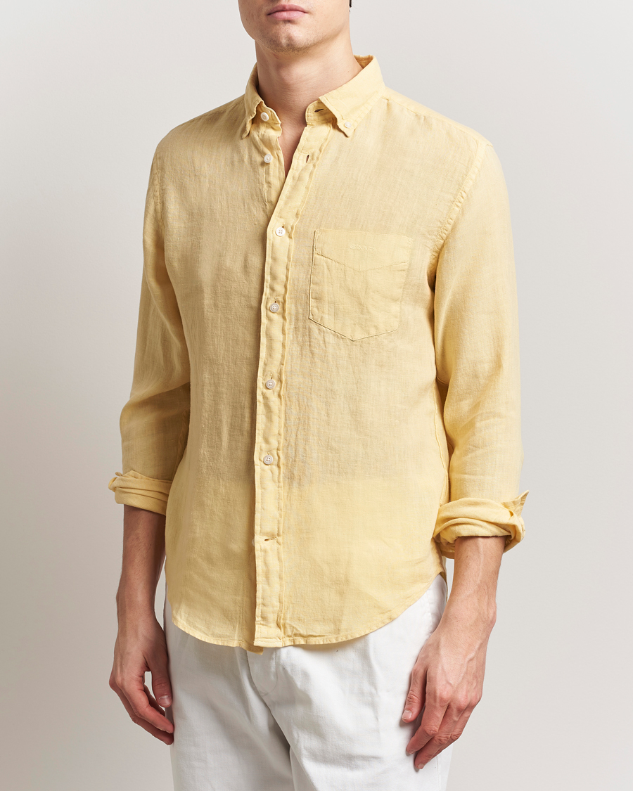 Uomini | Camicie | Gant | Regular Fit Garment Dyed Linen Shirt Dusty Yellow