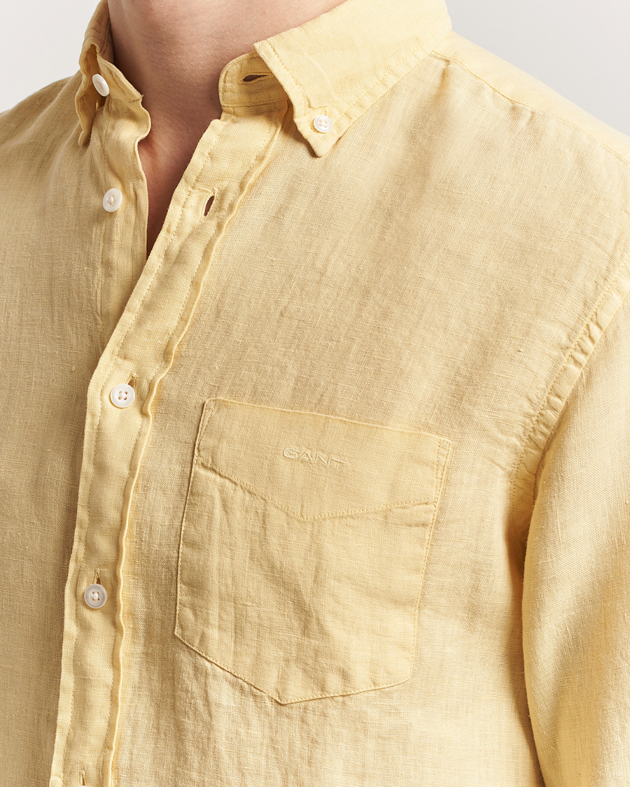 Uomini | Camicie | Gant | Regular Fit Garment Dyed Linen Shirt Dusty Yellow