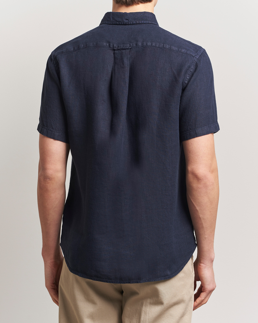 Uomini | Camicie | Gant | Regular Fit Garment Dyed Short Sleeve Linen Shirt Evening Blue
