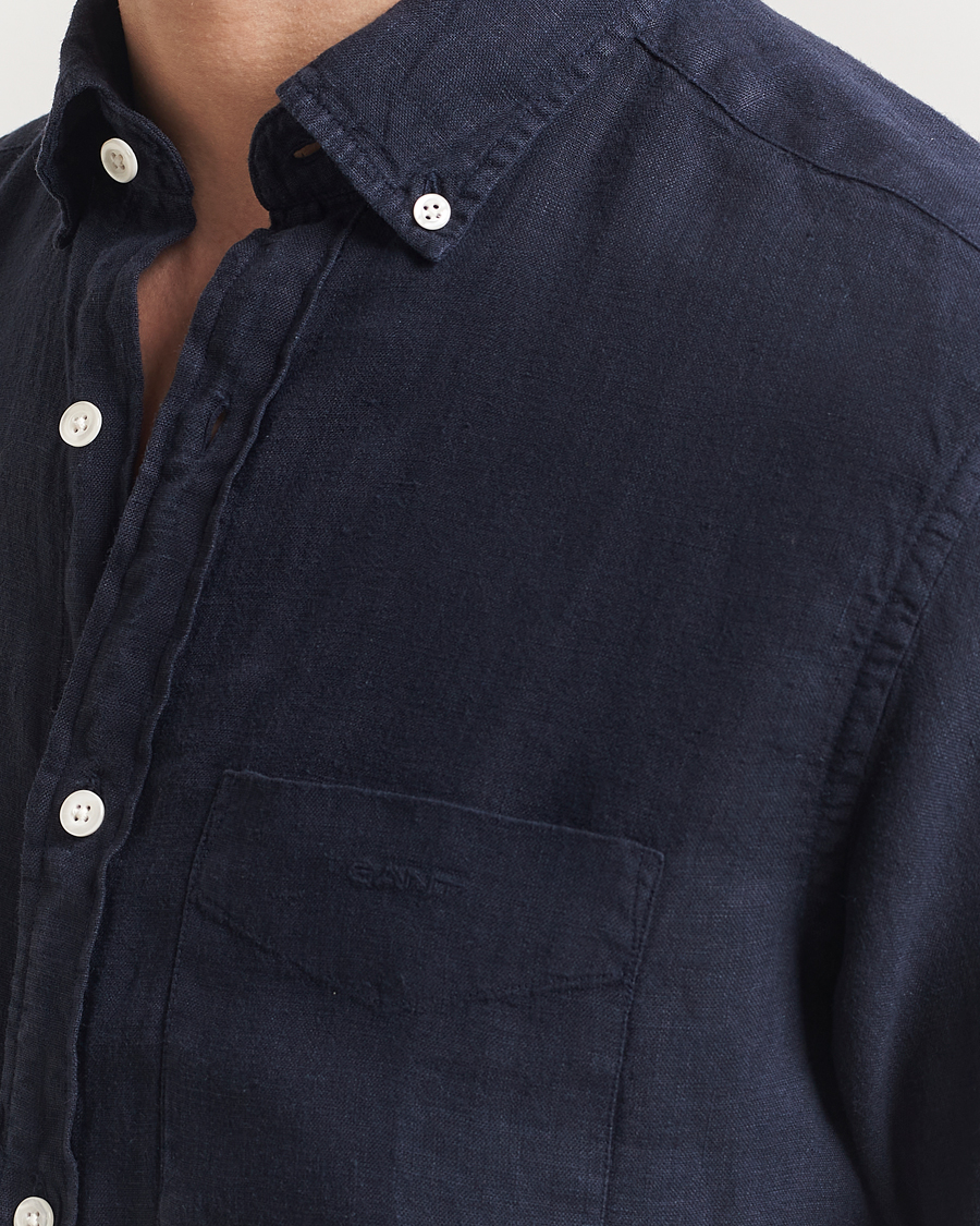 Uomini | Camicie | Gant | Regular Fit Garment Dyed Short Sleeve Linen Shirt Evening Blue