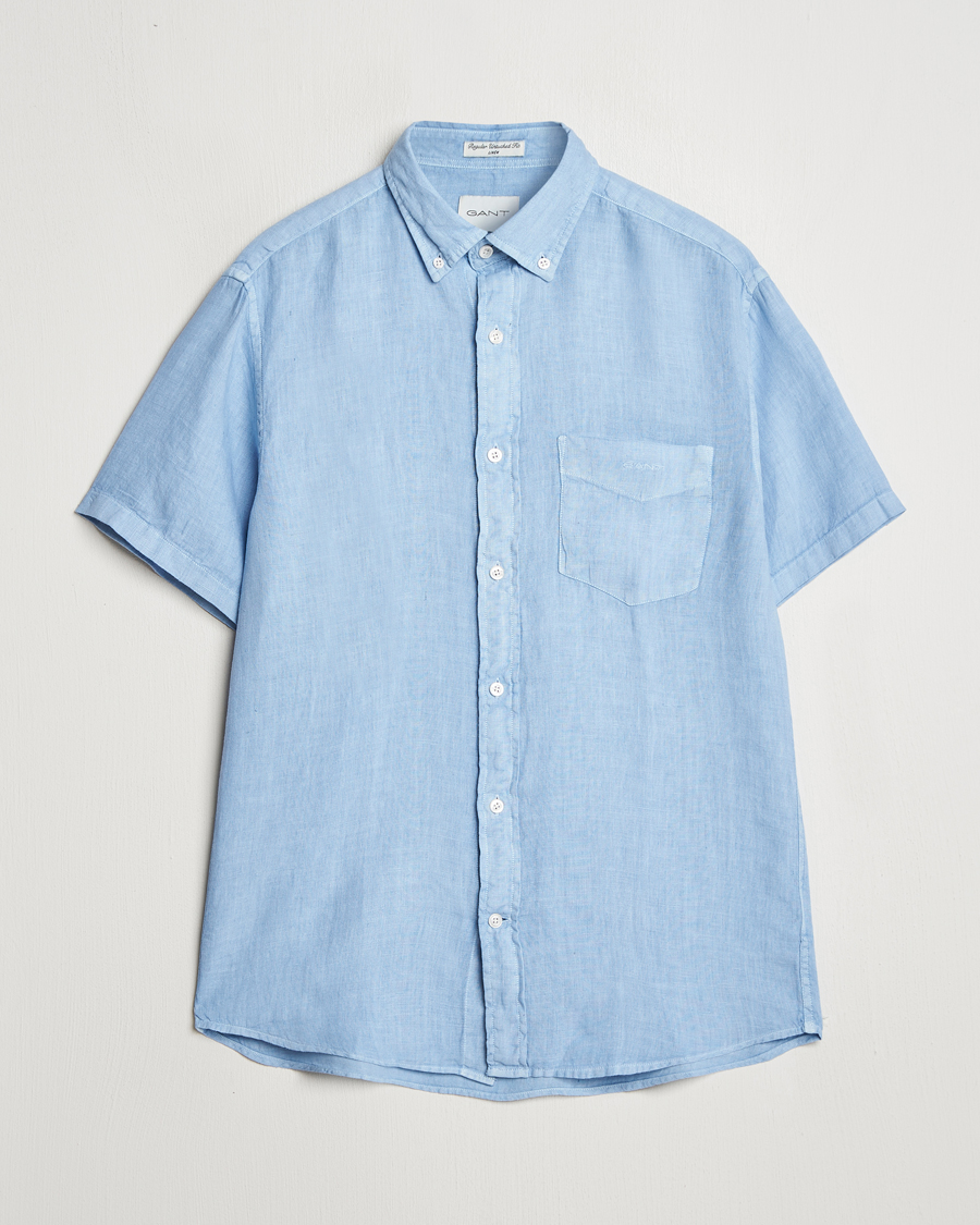 Uomini | Camicie | Gant | Regular Fit Garment Dyed Short Sleeve Linen Shirt Capri Blue
