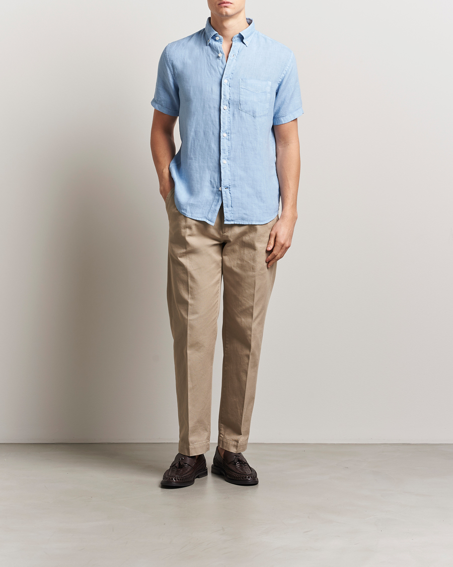 Uomini | Camicie | Gant | Regular Fit Garment Dyed Short Sleeve Linen Shirt Capri Blue