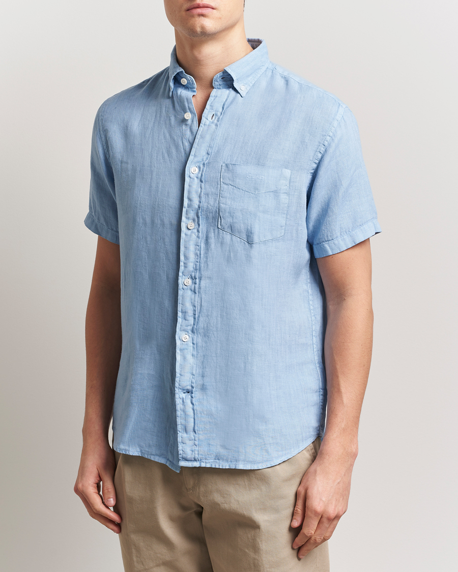 Uomini | Camicie | Gant | Regular Fit Garment Dyed Short Sleeve Linen Shirt Capri Blue
