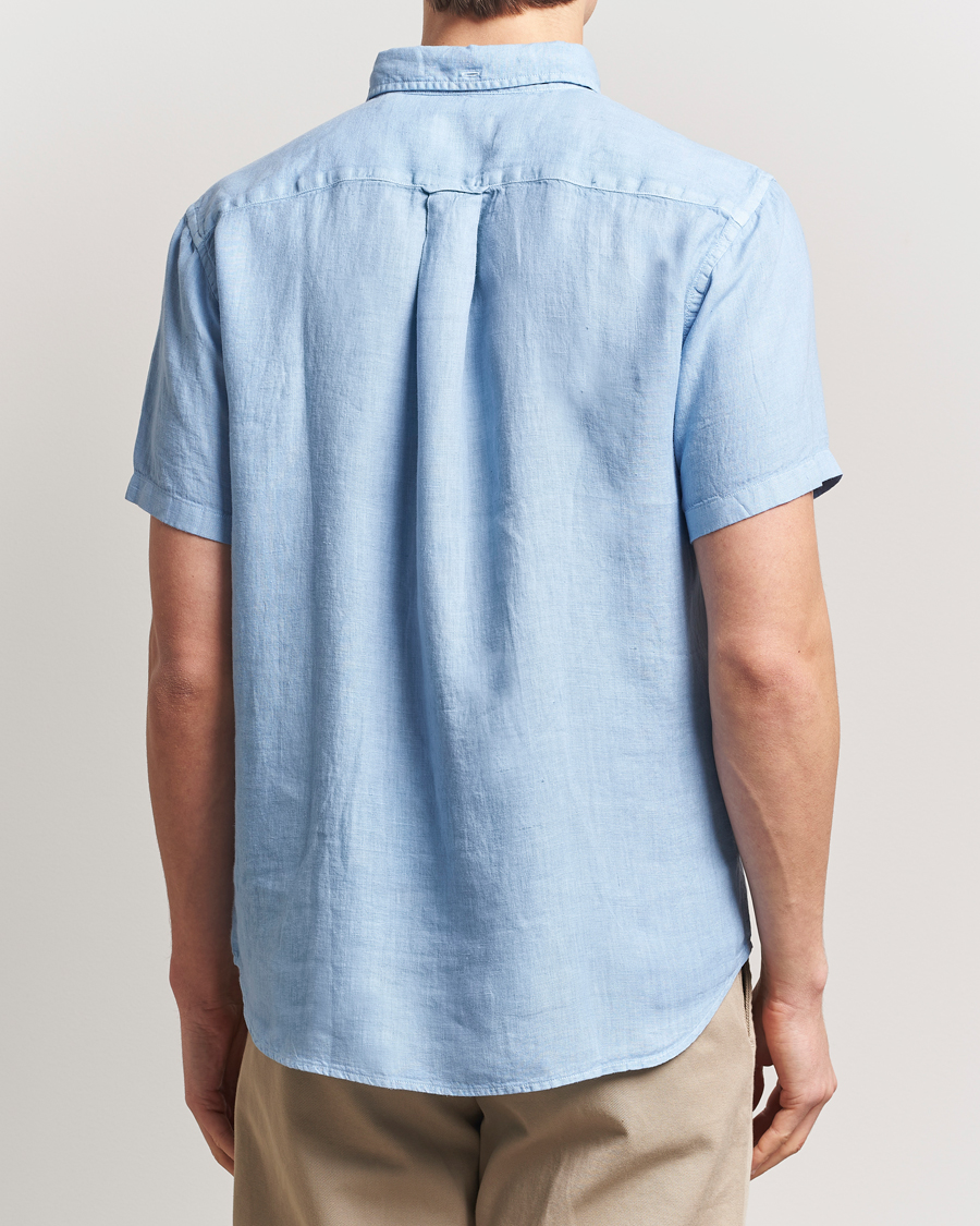 Uomini | Camicie | Gant | Regular Fit Garment Dyed Short Sleeve Linen Shirt Capri Blue