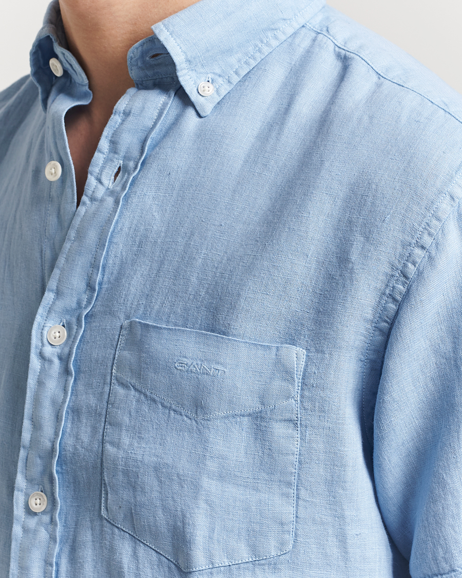 Uomini | Camicie | Gant | Regular Fit Garment Dyed Short Sleeve Linen Shirt Capri Blue