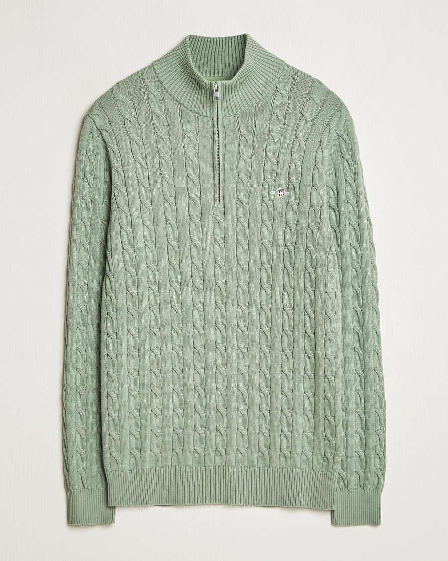 Uomini | Maglieria | GANT | Cotton Cable Half Zip Kalamata Green