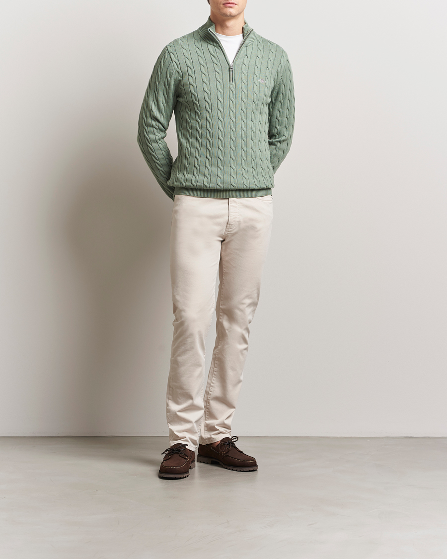 Uomini | Maglieria | GANT | Cotton Cable Half Zip Kalamata Green