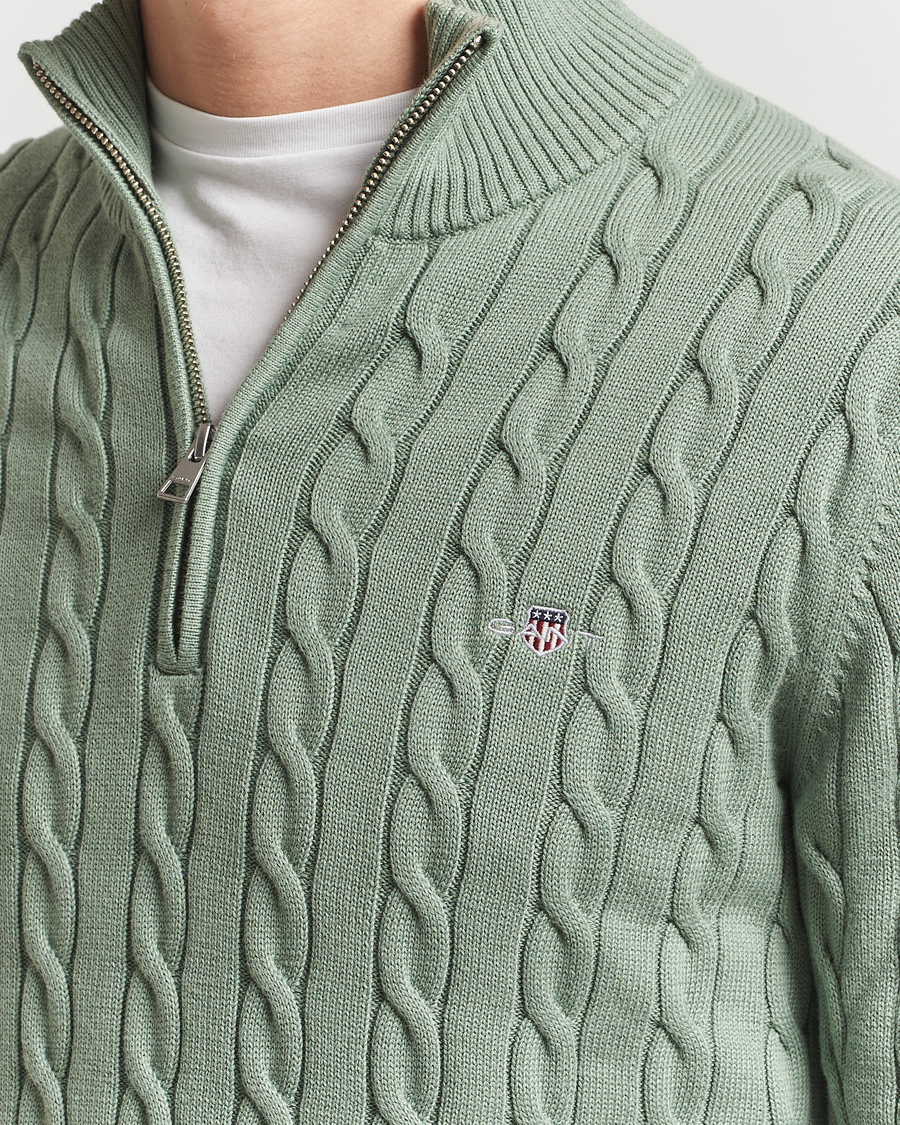 Uomini | Maglieria | GANT | Cotton Cable Half Zip Kalamata Green