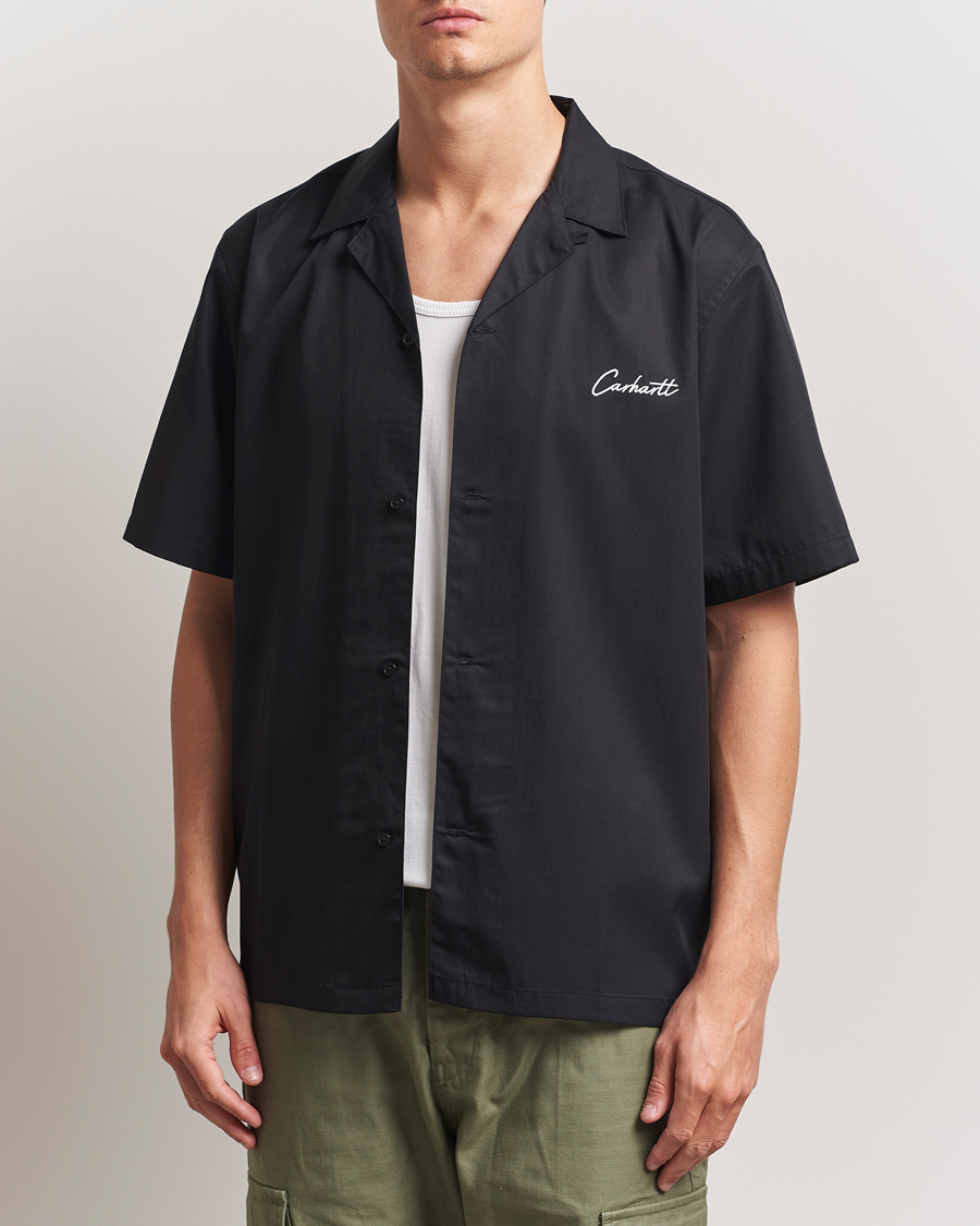 Uomini | Camicie | Carhartt WIP | Short Sleeve Cotton/Tencel Delrey Shirt Black/White